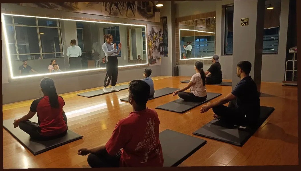 A group yoga practice